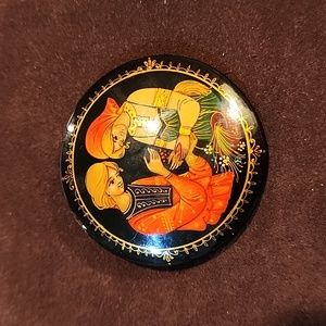 Vintage Russian Lacquer Hand Painted Pin